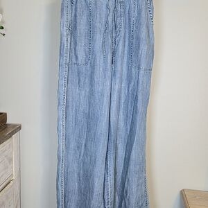 Kyla Seo Anthropology Lyocell Light Blue Wide-Leg Pants